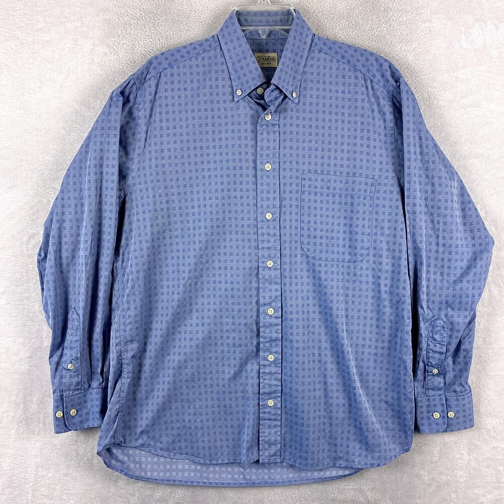 VTG Gitman Bros Shirt Mens L Lilac Blue Check Preppy Classic Business Casual USA